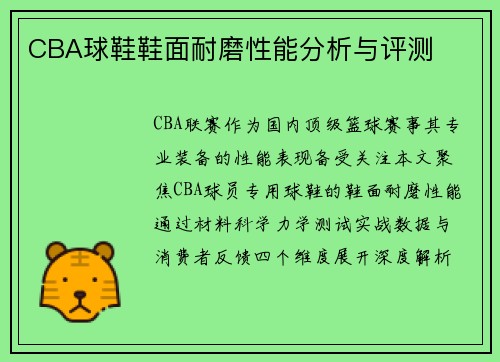 CBA球鞋鞋面耐磨性能分析与评测
