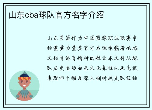 山东cba球队官方名字介绍